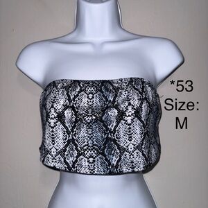 Snake Print Strapless Tube Top - Black & White